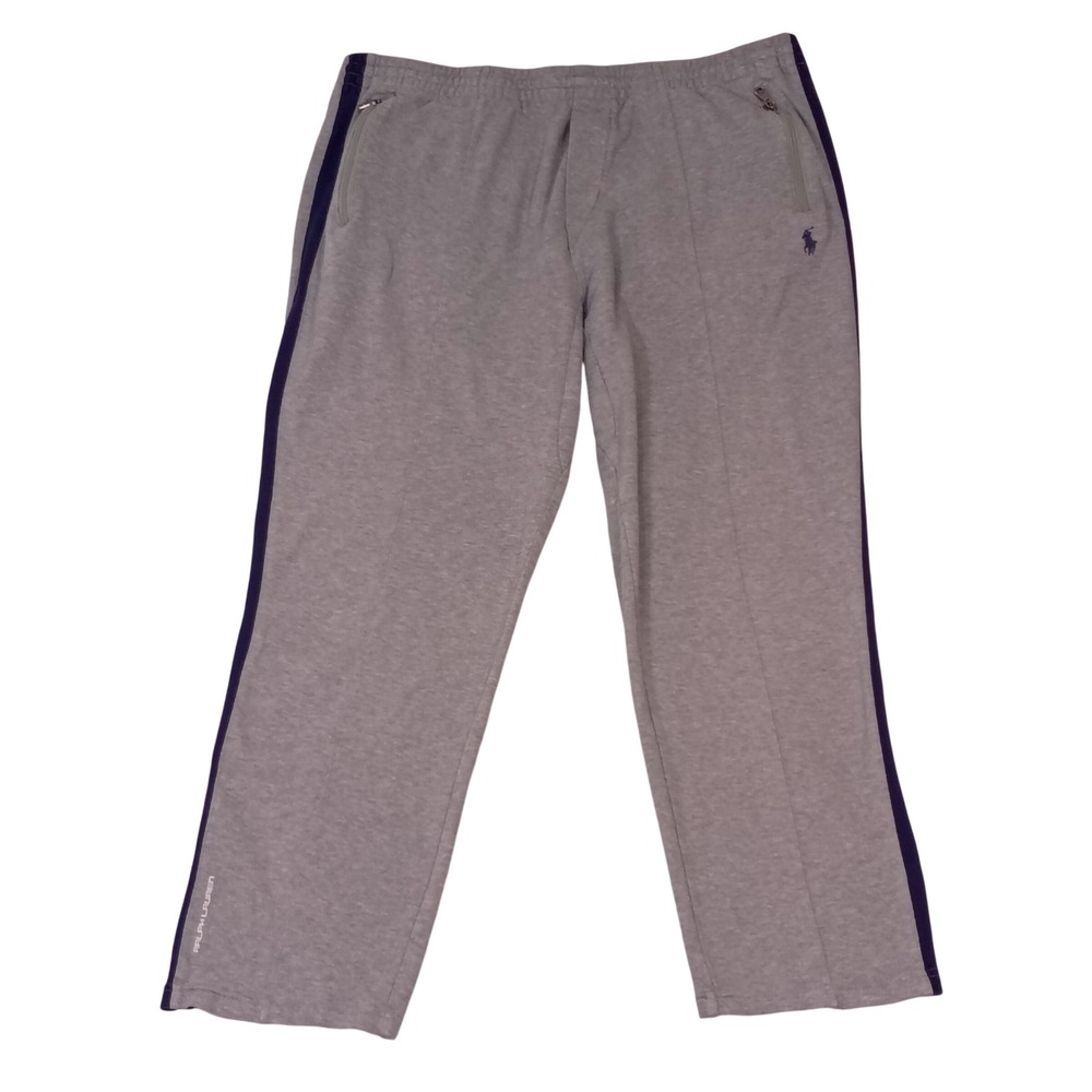 Polo Ralph Lauren Mens Gray Navy Side Stripe Track Pants Joggers Zipper Pockets